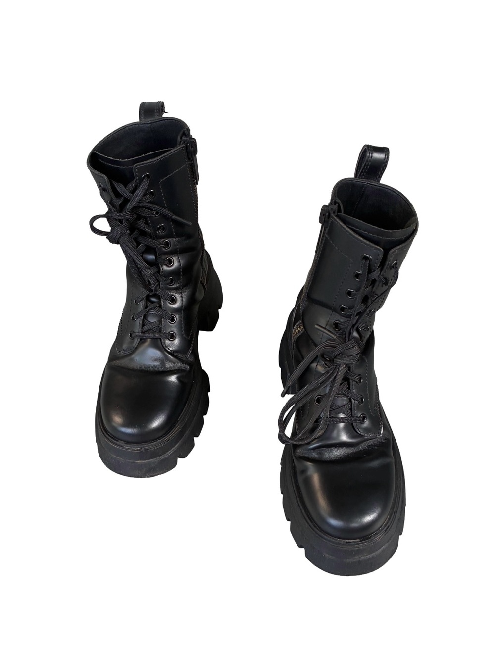 Dynasty Combat Boots | Black Leather | Chunky Platform Lug | Size 7.5